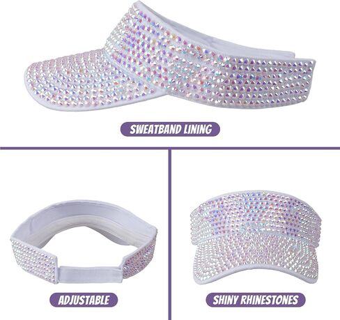Rhinestone Sun Visor for Women, Adjustable Sparkly Summer Beach Visor Hat, Bling Shiny Golf Tennis Outdoor Sports Cap in Kuwait