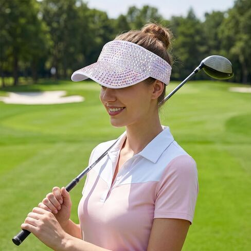 Rhinestone Sun Visor for Women, Adjustable Sparkly Summer Beach Visor Hat, Bling Shiny Golf Tennis Outdoor Sports Cap in Kuwait