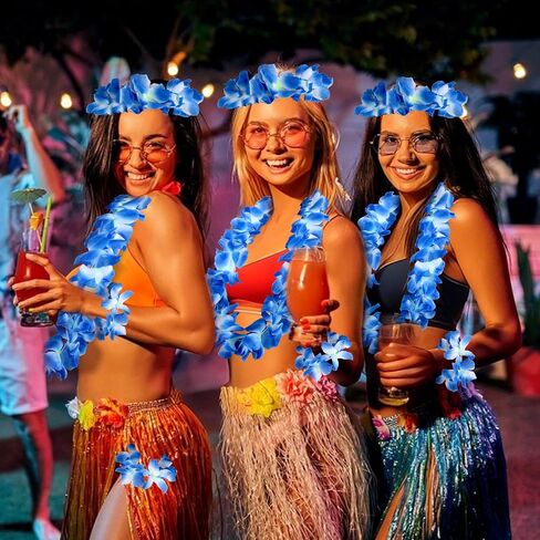 Semato 4 قطعة مجموعة هاواي لي لحفلة Luau زهرة Leis جارلاند عقال أساور زي الهالوين لوازم حفلات هاواي in Kuwait