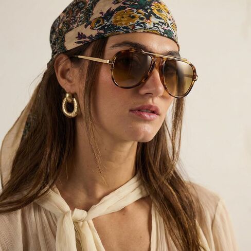 COASION Oversized Aviator Sunglasses for Women, 70s Retro Square Aviators Cute Trendy Brown Sun Glasses 2026 in Kuwait