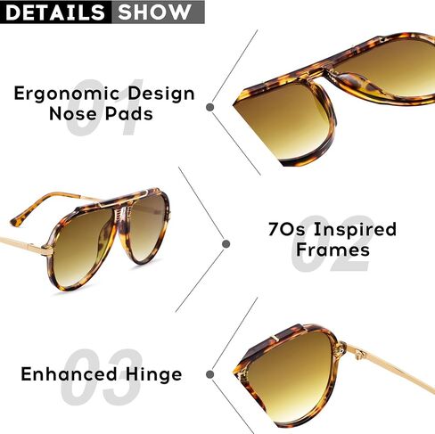 COASION Oversized Aviator Sunglasses for Women, 70s Retro Square Aviators Cute Trendy Brown Sun Glasses 2026 in Kuwait