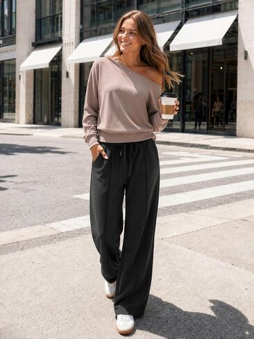 ATHMILE Wide Leg Sweatpants Women High Waisted Baggy Lounge Pants Casual Comfy Joggers Fall Fashion Trendy Gym Clothes in Kuwait