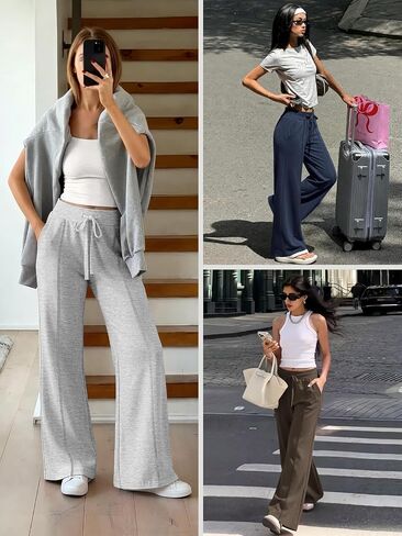 ATHMILE Wide Leg Sweatpants Women High Waisted Baggy Lounge Pants Casual Comfy Joggers Fall Fashion Trendy Gym Clothes in Kuwait