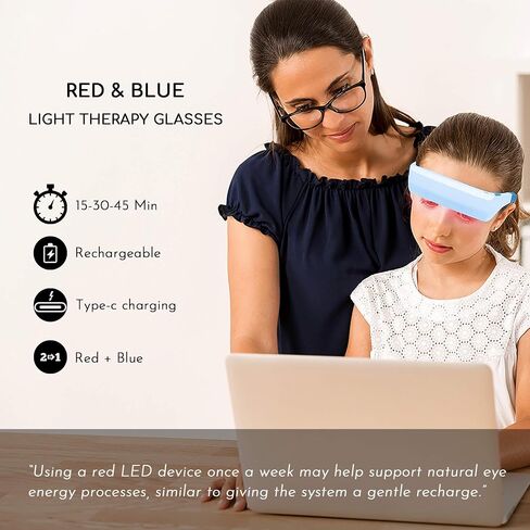 Red & Blue Light Therapy Glasses – 670nm Red Light for Eye Comfort & Visual Wellness, 480nm Blue Light for Energy, Mood & Sleep Support – Wearable Light Therapy Eyewear with Timer in Kuwait