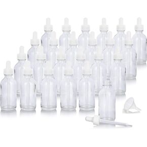 JUVITUS 2 oz Clear Glass Boston Round Bottle White Dropper (24 pack) + Funnel