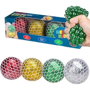 كرة العنب الإسفنجية الشبكية اللامعة للأطفال - لعبة رائعة وممتعة للضغط والتوتر للبالغين والأطفال (عبوة من 4 قطع) in Kuwait