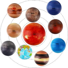 10PCS Mini Foam PU Balls, Solar System Stress Balls for Kids Adults, Planets Squeeze Balls for Stress Relief, Educational Space Toy for Early Learning, Halloween Christmas Stocking Stuffer