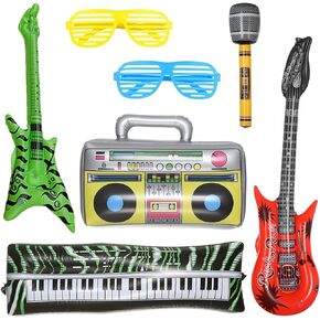 6-pack inflatable guitar balloon, inflatable guitar toddler toys | toy guitar | novelty inflatable rock star guitar | waterproof multi-color party decoration guitar balloons (J1)