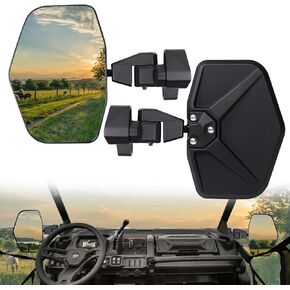 Aluminum Rear Side View Mirrors Compatible with 2016-2024 Can-Am Defender HD5/ HD8/ HD10/ Max Accessories High-Definition Break Away Convex Adjustable Side Mirrors Replacement for 715002459