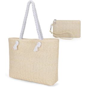 حقيبة شاطئ كبيرة من SUOSDEY للنساء مع حقيبة يد معصم، حقيبة كتف منسوجة صيفية بوهيمية لقضاء العطلات in Kuwait