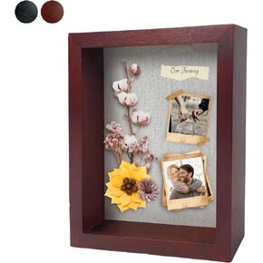 8"x10" Solid Wood Black Display Shadow Box Frame - Memory Box for Keepsakes (Picture Box, Military, Wedding, Graduation, and Flower Shadow Box)