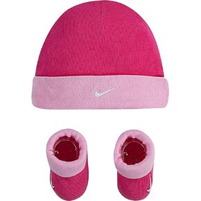Nike Newborn Infant Baby Hat and Booties Set (Vivid Pink(LN0052-A72)/White, 0-6 Months)
