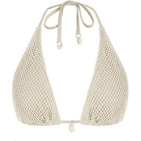 ZAFUL Women's Triangle Bikini Top Multiway Fishnet Tie Back Bandeau Halter String Bikini Top Swimsuit Bathing Suits Top