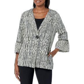 MULTIPLES Women's Three Quarters Flounce Sleeve 1-Button Lapel Front Jacket, Multi, Large in Saudi Arabia
