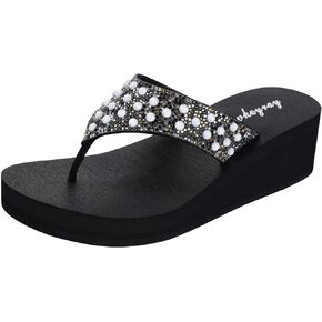Lowkeyray Women's Rhinestone Flip-Flop Sandals