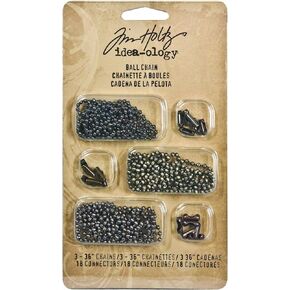Metal Ball Chains with Connectors by Tim Holtz Idea-ology, 3 36-Inch Chains and 18 Connectors, Antique Finishes, TH92675