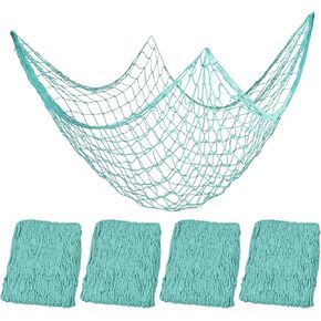 4 Pieces Natural Fish Net Decoration 80" x 40", Wall Hanging Cotton Fishnet Decor for Underwater, Mermaid, Pirate, Hawaiian, Nautical Ocean Theme Beach Bash Party Decoration (Beige)