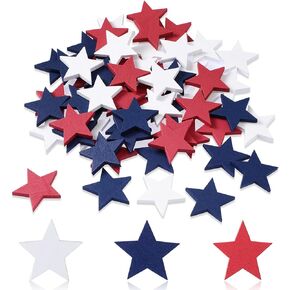 60 Pieces 4th of July Wooden Stars Patriotic Star Ornaments for Crafts Wooden Patriotic Star Shape Cutouts for Independence Day Labor Day Memorial Day Decor, Navy Blue, Red, White (1.2 Inch)