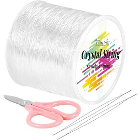 Tilhumt 1mm Elastic String, 328Feet Stretchy Bracelet Crystal String with 2 Beading Needles and 1 Scissors for Beading and Jewelry Making