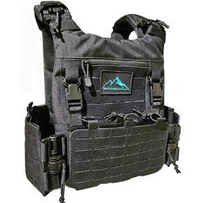 سترة تكتيكية سوداء - رخوة مقطوعة بالليزر - معدات تكتيكية قابلة للتنفس سريعة التحرير وقابلة للتعديل بالكامل للرجال والنساء - سترة مرجحة من مادة أوكسفورد 600D مع سحاب أمامي وحقيبة أمامية قابلة للإزالة in Kuwait