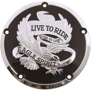 Black and Chrome 'Live to Ride' Derby Clutch Cover for Twin Cam Models