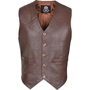 WICKED STOCK Men’s Motorcycle Fashion Mens Brown Leather vest Classic Western Style Leather Vest