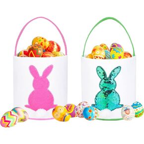 Easter Bunny Basket for Kids - Easter Tote Bag with Handle for Egg Hunting