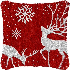 Red Christmas Tree Latch Hook Pillow Kits for Adults and Kids Beginner Handmade Needle Crochet Yarn Kits Embroidery Cushion Hook and Latch Kit Pillow Cover Rug Home Sofa Decoration 43x43cm(12)