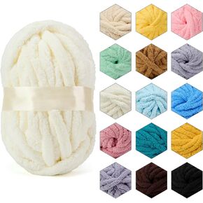 ERLYEEN Chenille Chunky Yarn Super Bulky Soft Thick Fluffy Jumbo Giant Washable Polyester Big Yarn DIY for Arm Knit Blanket Cushion Bed Sofa Home Decor,Beige,0.55LB