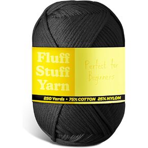 Soft Yarn for Crocheting – Crochet & Knitting Yarn, Beginner Yarn with Easy-to-See Stitches, 250 Yds Amigurumi Yarn, Cotton-Nylon Blend Tshirt Yarn for Crocheting, Worsted Weight Yarn 4, Black Yarn in Kuwait