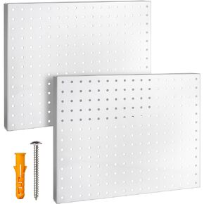Heavy Duty Metal Pegboard Organizer - Wall Storage Steel Peg Board Panels Set 1/4 inch Round Holes 17"x13" 2 Pack Garage Craft Tool Display Hanging Rack Organization Kit with Mounting Hardware