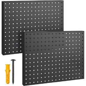 منظم Pegboard معدني شديد التحمل - مجموعة ألواح ألواح فولاذية للتخزين على الحائط مقاس 1/4 بوصة فتحات مستديرة مقاس 17 بوصة × 13 بوصة 2 حزمة من أدوات المرآب الحرفية عرض مجموعة أدوات تنظيم الرف مع أجهزة التثبيت