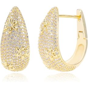 Gold Daisy Flower Chunky Hoop Earrings for Women 14k Gold Plated Thick Cubic Zirconia Crystal Flower Huggie Hoop Earrings Trendy Wide Flower Hoop Earrings Lightweight Bloom Jewelry Gift for Girls