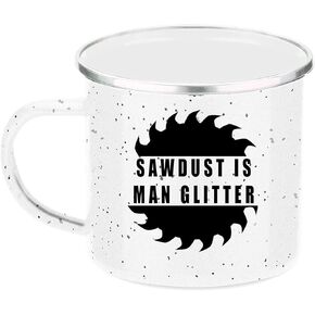 Rogue River Tactical Funny Sawdust is Man Glitter Dad Camp Mug Enamel Camping Coffee Cup Gift For Father's Day Husband