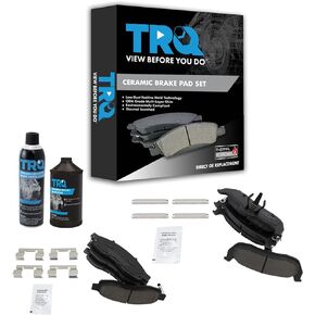TRQ Ceramic Brake Pad Front & Rear Kit w/Fluids Compatible with Nissan Titan Infiniti QX56