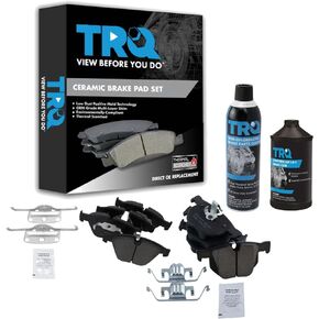 TRQ Front & Rear Ceramic Brake Pad Kit w/Fluids Compatible with BMW 525i 530XI 535i Xdrive