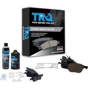 TRQ Front & Rear Ceramic Brake Pad with Brake Fluid & Cleaner Kit Set Compatible with Mazda Volvo Ford