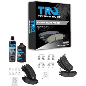 TRQ Posi Ceramic Brake Pad Front & Rear Kit w/Chemicals Compatible with Buick Chevy Pontiac