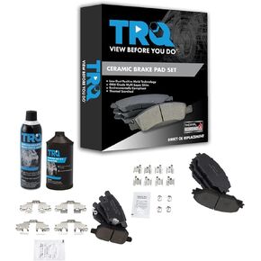 TRQ Ceramic Brake Pad Front & Rear Kit w/Fluids Compatible with Toyota Matrix Scion tC Vibe