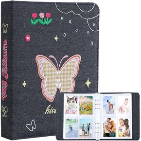 A5 Binder Kpop Photocard Album with 20Pcs Inner 3 Inch Photo Album Sleeves in Loose Leaf Refillable 6 Rings Fabric Butterfly Embroidery Binder Cover Photocard Holder Book for Picture Cards