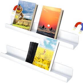 قطعتان من رف الكتب المغناطيسي، رف الكتب المغناطيسي للسبورة البيضاء، حامل الكتب العائمة المغناطيسية، حامل عرض الكتب المغناطيسي، حامل مغناطيسي لفصل السبورة البيضاء (أبيض)