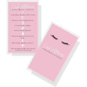 Lash Extension Aftercare Instructions Cards | 50 Pack | 2x3.5" inch Business Card Size | Pink Card Design