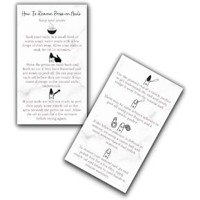 Press-On Nail Removal Instructions Cards | 50 Pack | 2x3.5 inches inch Business Card Size | DIY Press-On Nail Kit | Soap & Water Removal Marble Look Design