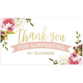 SBLABELS Pink Floral Thank You for Your Business Card / 100 Small Business Thanks Cards / 2" x 3.5" Business Card Size/Customer Appreciation Note Cards