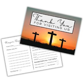 Church Visitor Cards to fill out Welcome Prayer Request | 50 pk 4 x 6" Postcards Pack Bulk Thank You For Visiting Pew Tracts Soul Winning Three Crosses Jesus Saves Business Cards (Vibrant Sunset)