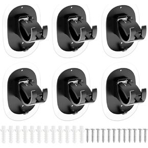 6 Pcs No Drill Curtain Rod Brackets,Self Adhesive Curtain Rod Holders,Nail Free Adjustable Curtain Rod Holders,Suitable for Bedroom, Livingroom, Kitchen, Bathroom(Black)
