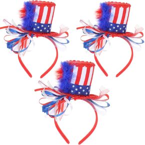 LUOZZY 3Pcs 4th of July Uncle Sam Headband Mini Top Hat Headband Patriotic Feather Headwear American Flag Striped Hair Hoop Independence Day Party Favors Supplies in Saudi Arabia