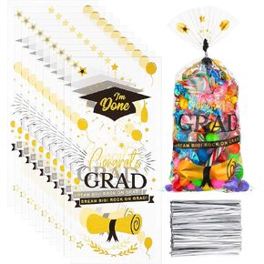 Boao 150 Pieces 2024 Graduation Cello Treat Bags Graduation Themed Candy Bags with 200 Pieces Twist Ties for Graduation Party Gift Decorations Favors(Fresh Style) in Saudi Arabia