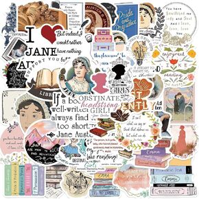 Jane Austen Stickers Pack, 50PCs, Love Reading Novel Stickers, Vinyl Decal Stickers for Hydro Flask, Laptop, Water Bottle, Stickers for Kids, Toddlers, Teens, Girls (Jane)