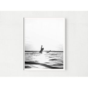 Large Black and White Surf Poster, 11x14 Size Surfer Dude Print, Retro Beach House Wall Art, Vintage Coastal Home Decor, Unframed Surfing Art for Bedroom or Living Room